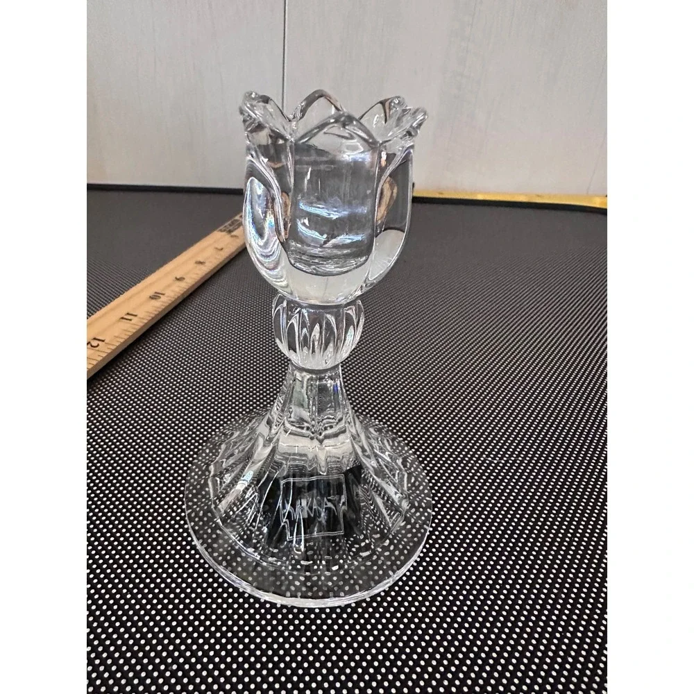 Mikasa Lead Crystal Tulip Candlestick Holder Clear Glass Floral Pedestal‎ 5 inch